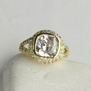 CZ princess cut ring size 7 engagement cocktail 14k Gold 🆕